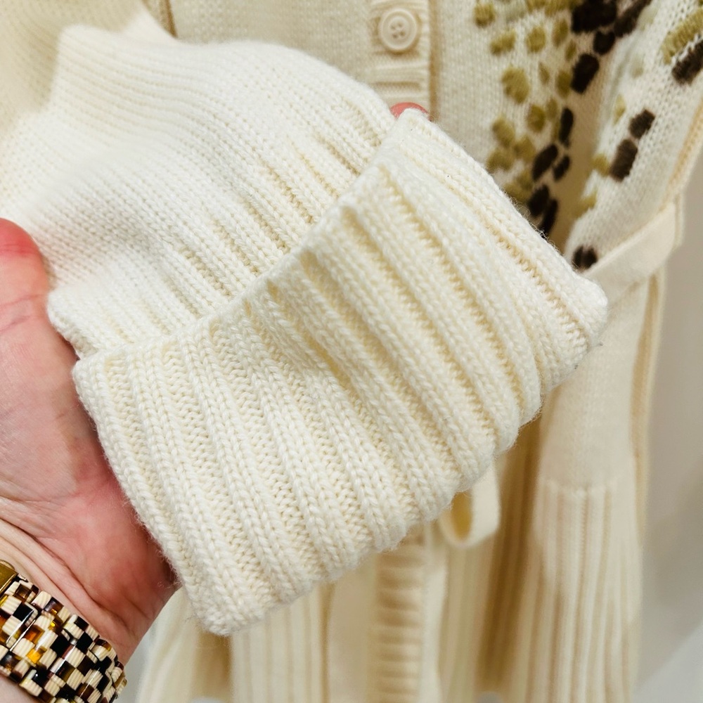 Vintage 90s Together Ivory Chunky Wool Bear Embroidered Cardigan Shawl Collar L - Picture 8 of 14